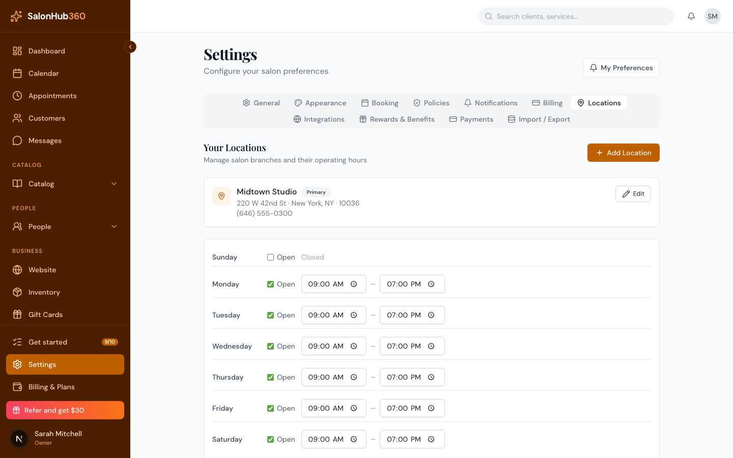 Your Locations list showing the new location with a Primary badge