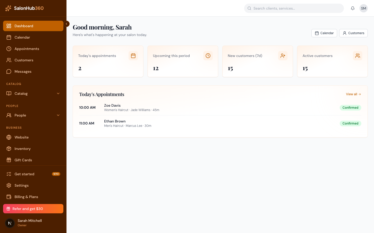 The dashboard home screen shown immediately after signing up
