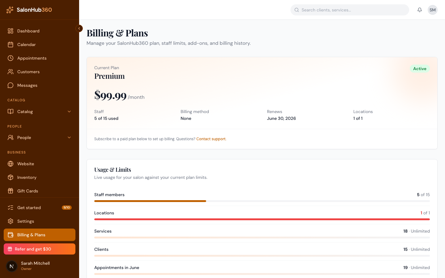 The plan cards in the Choose a Plan section with a Monthly and Yearly toggle