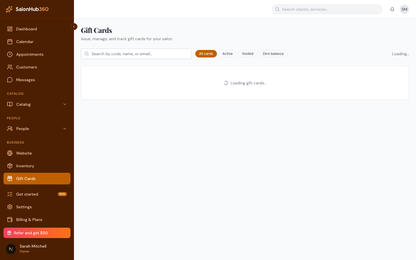 The Issue gift card dialog with the card type selector